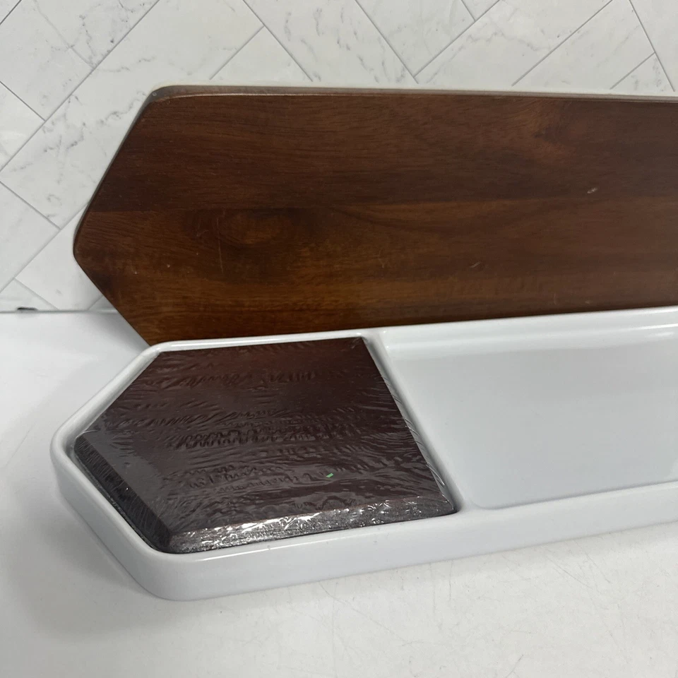 Libbey Urban Story Geometric 2pc Tray Wood Ceramic & Wood/Marble 2 tone Platter - Image 2 of 4