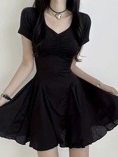Ruched A Line Dress, Casual V Neck Short Sleeve Summer Dress, Women's Clothing