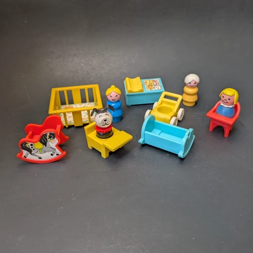 Vintage 1972 Fisher Price Original Little People Nursery 11 Pieces
