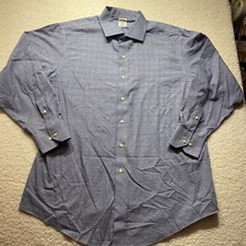 Brooks Brothers 1818 Dress Shirt Navy Blue Plaid Stretch Regent Oxford - 17.5