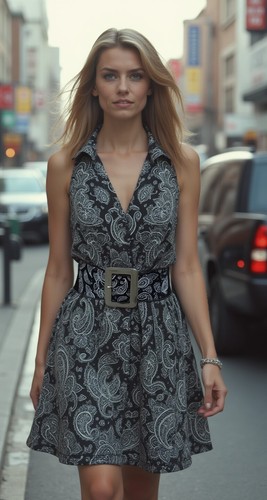 Women Wide Black Elastic High Waist Hip Belt White Paisley Print Fit Size S M - Picture 12 of 24