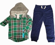 Carter's Boy's 2-Piece Button Shirt with Hoodie and Jogger Pant Set - NEW