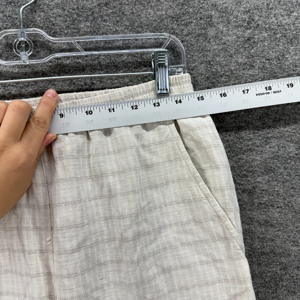 Pantalones Talbots Mujer PS Petite Gris Rayas Tiro Alto Frente Plano Chino Lino Foto 3 de 4