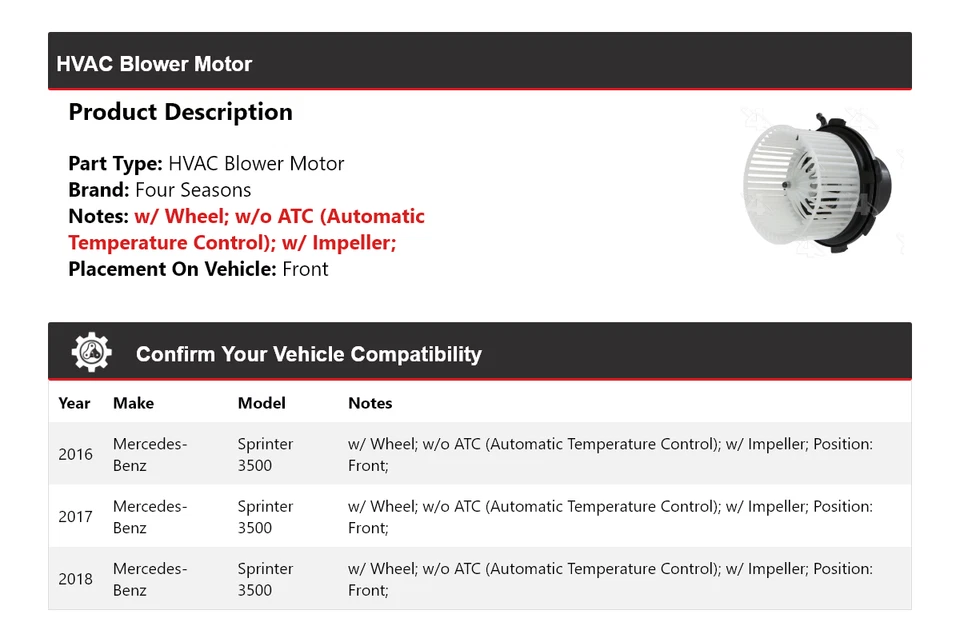 Soplador de climatización delantero 4 estaciones 2017 Mercedes-Benz Sprinter 3500 2016-2018 Foto 2 de 4