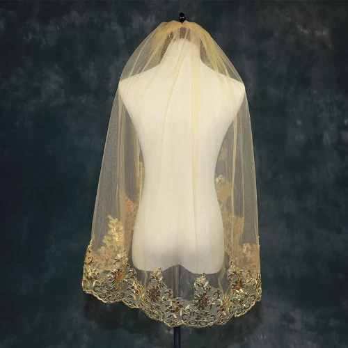 BlingBling新娘面纱金色绿色蓝色婚礼发饰婚礼面纱 — 第 2/4 张图片