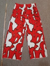 New Nine West Dress Pants Size Small Ribbed Wide Leg Crop Red Ivory Pull On Nice