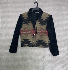 Coldwater Creek Southwestern Aztec Tapestry Sherpa Jacket Festival Boho Womens S