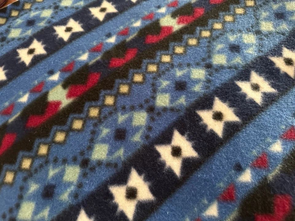 3 1/4 Yards Fair Isle Blue Red Anti Pill Fleece Fabric Blanket Material 65” Wide - Image 2 of 3