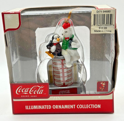 Coca-Cola Polar Bear & Penguin Jukebox Illuminated Ornament Cavanagh Vintage NIB