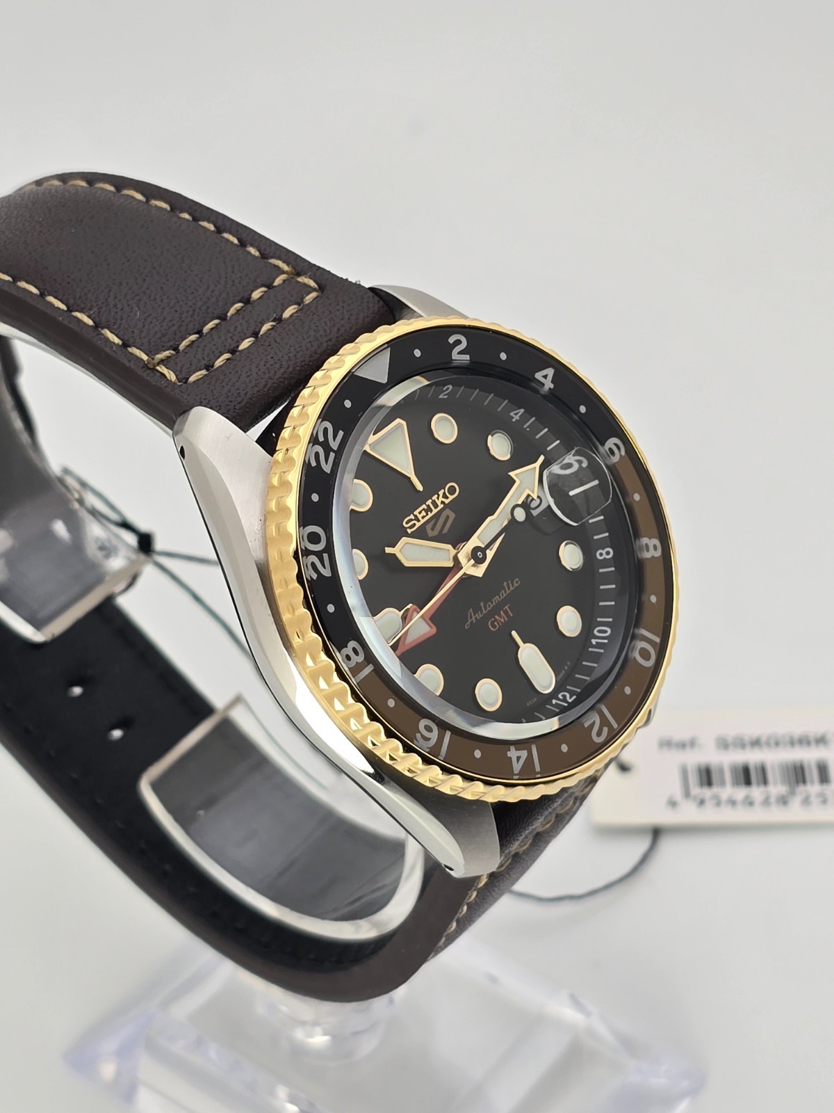 Seiko 5 Sport SKX Series SSK036K1 GMT Back Dial Brown Leather Strap image 6
