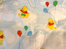 VINTAGE WINNIE THE POOH NURSERY CURTAINS LINED BLUE SKY BALLOONS HONEY POTS 4 PC