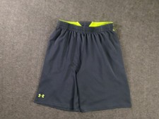 Under Armour Shorts Youth Large Gray Lime Athletic Basketball Moisture Wicking