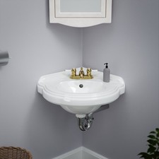White Corner Wall Mounted Bathroom Sink Portsmouth 22" with Overflow and Bracket