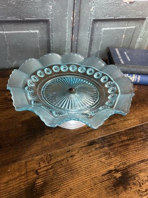 Davidson Blackberry Prunt Pedestal Dish 1920s Blue Pressed Glass Cottagecore