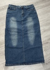 Vintage Y2K No Fuze Denim Maxi Skirt Cottage Core Blue Jeans Size 7/8
