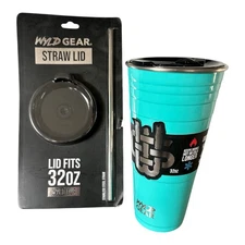 NEW WYLD GEAR Solo Cup - 18/8 SS Vacuum Sealed Party Cup w/2 Lids Slider & Straw