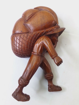 J Pinal 12'' Carved Wood Statue Mexican Folk Art Farmer- broke off pedestal