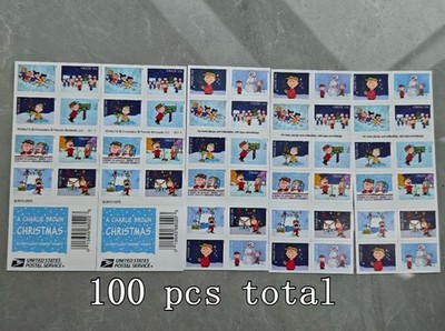 2015 Charlie Brown Christmas Stamps, 5 Sheets MNH (100 Stamps Total)