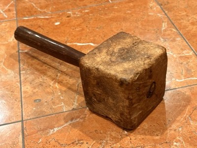 PRIMITIVE ANTIQUE BURL WOOD MALLET 11.5'' PIN DRIVER STONEMASON GREAT PATINA