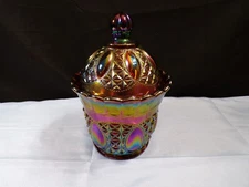 Imperial Amber Carnival Glass Beaded Jewel Covered Candy Dish