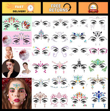 24 Sets Mermaid Face Gems Stickers - Crystal Rhinestone Jewels for Rave, Festiva