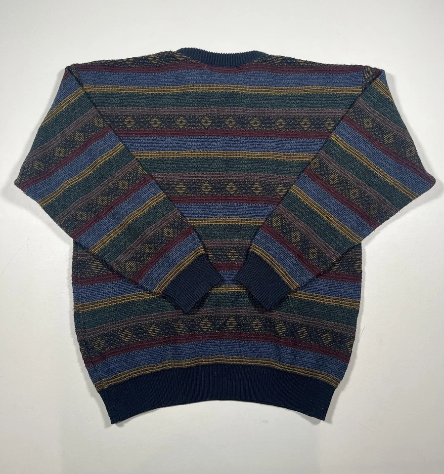 Jantzen Classics Sweater Mens XL Navy Multicolor Crewneck Geometric Pullover - Image 2 of 4