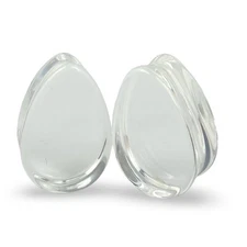 Pair of Clear Glass Double Flare Teardrop Glass Plugs (PG-545) gauges