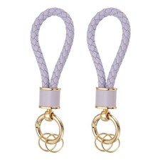 2 Pack Braided Leather Keychain for Car Bag Wallet, Gold/Light Purple