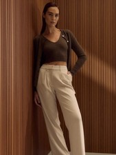Quince Stretch Crepe Pleated Wide-Leg Pants in Morel ~ US 12