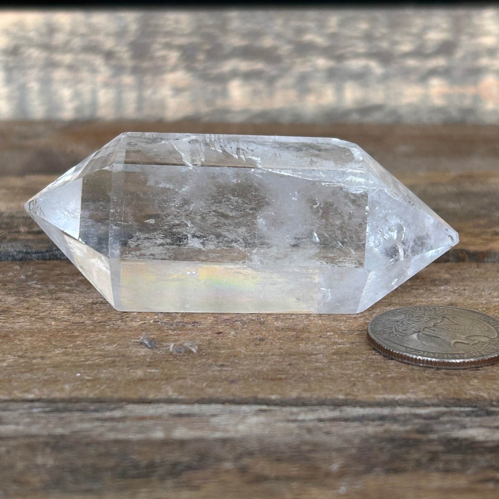 Double Terminated Clear Quartz Crystal Wand – Natural Rainbow Quartz Point