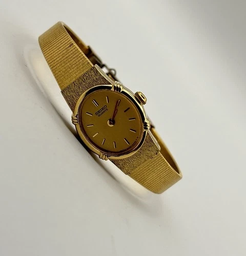 Seiko Vintage Watch Women 17mm Gold Dial Gold Tone Oval 5420-5159 #2.26