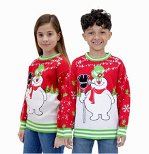 Unisex Kids 10-12 Red Knit Pullover Sweater Crewneck Long Sleeve Snowman