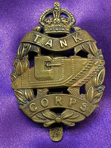 Genuine WW1 TC Tank Corps GM OR Cap Badge w/original slider