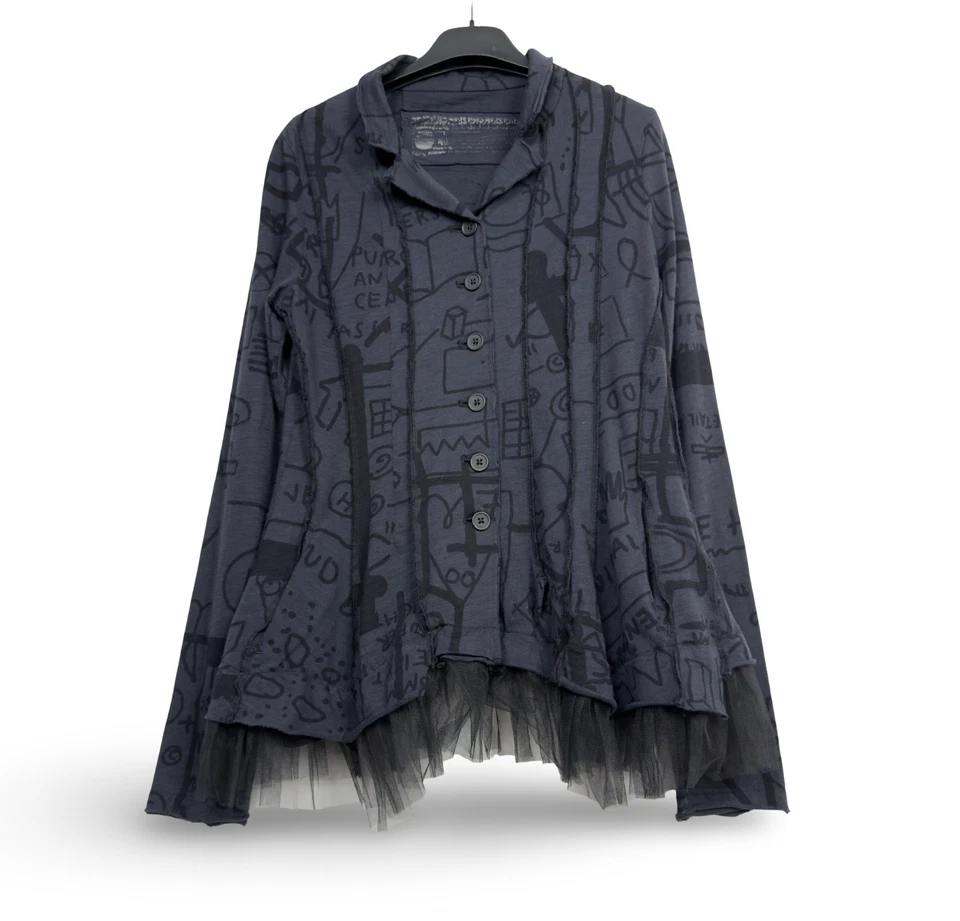 Rundholz Black Label Graffiti Printed Mesh Hem Cardigan Jacket Size S - Image 2 of 4