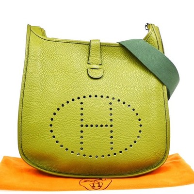 HERMES H Logo Evelyn 2 GM Shoulder Bag Taurillon Clemence Leather Green 300RQ163
