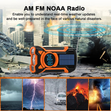 Emergency Radio Solar Crank NOAA Alert 5000mAh Bluetooth 5.0 IP66 Waterproof