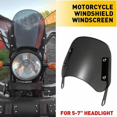Motorcycle Universal Headlight Windscreen Fairing Windshield 5-7'' Round Black V