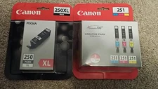 GENIUNE CANON 250XL BLACK & 251 COLOR REPLACEMENT INK CARTRIDGES, NEW/SEALED