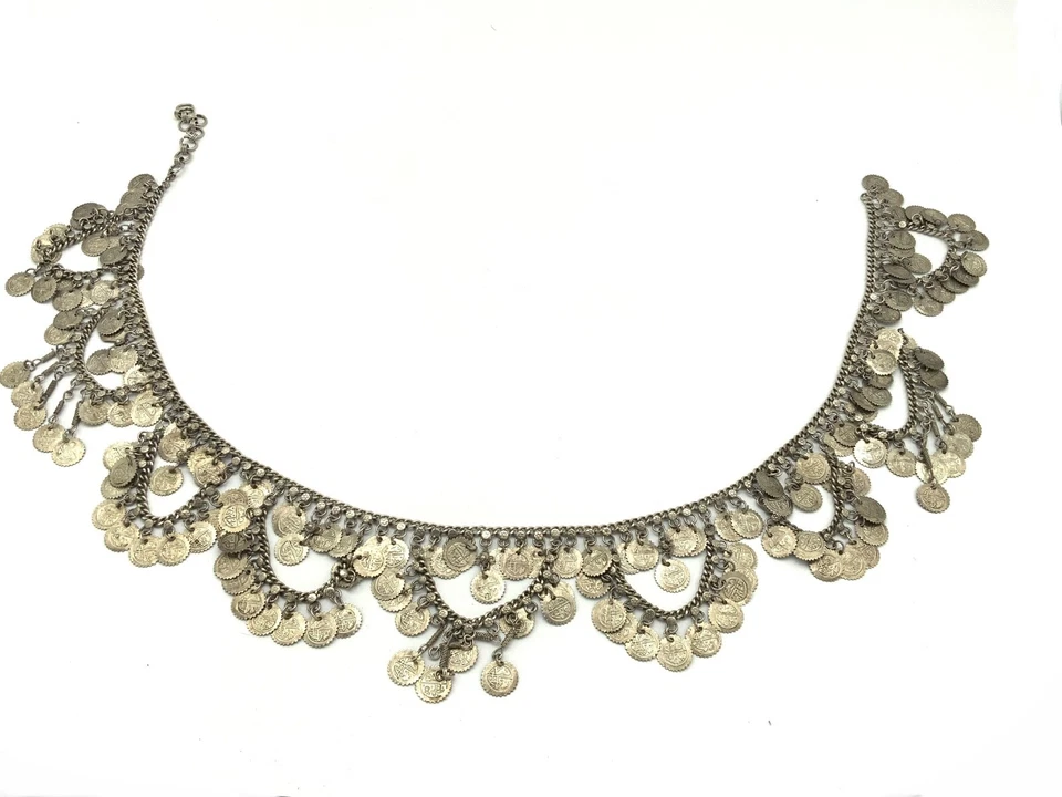 Танцор живота цепочка ремень винтажный 1970-х серебряная эмаль талии богемное Gypsy монета Adjus. - Изображение 2 из 4