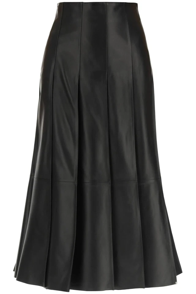 Women's Lambskin Leather Flare Skirt Long Maxi Black Lined Zipper Closure - Image 4 of 4