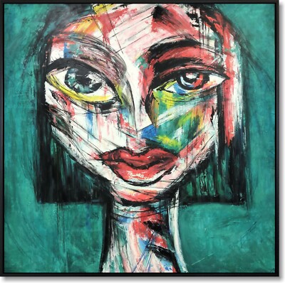 Huge Cubist Painting Original Pop Art | Oversized Woman Face Canvas Wall Decor