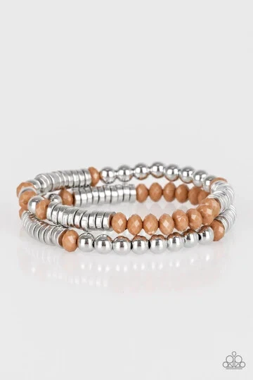 Paparazzi Bracelet Downright Dressy Brown and Silver Bead