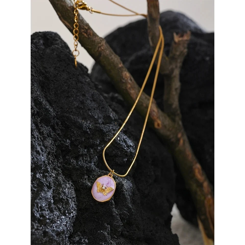 Colgante Mariposa Circonita cúbica Dije Chapado en Oro Amarillo 18k Cadena Mujer Collar Joyería Foto 3 de 4