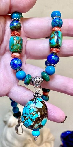 HERMOSO Artesanal Ornado Plata de Ley Turquesa, Ostra Espinosa, Etc. Collar - Imagen 4 de 12
