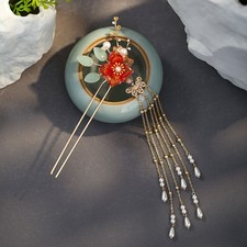 Chinese Hanfu Hair Accessories Hairpins For Women Flower Pearl Long Tassel