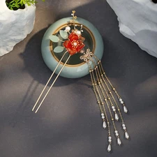Chinese Hanfu Hair Accessories Hairpins For Women Flower Pearl Long Tassel
