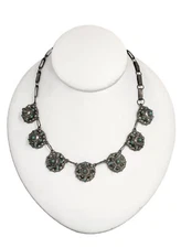 Antique Mexico Etruscan Revival Petit Point Turquoise Domed Sterling Necklace