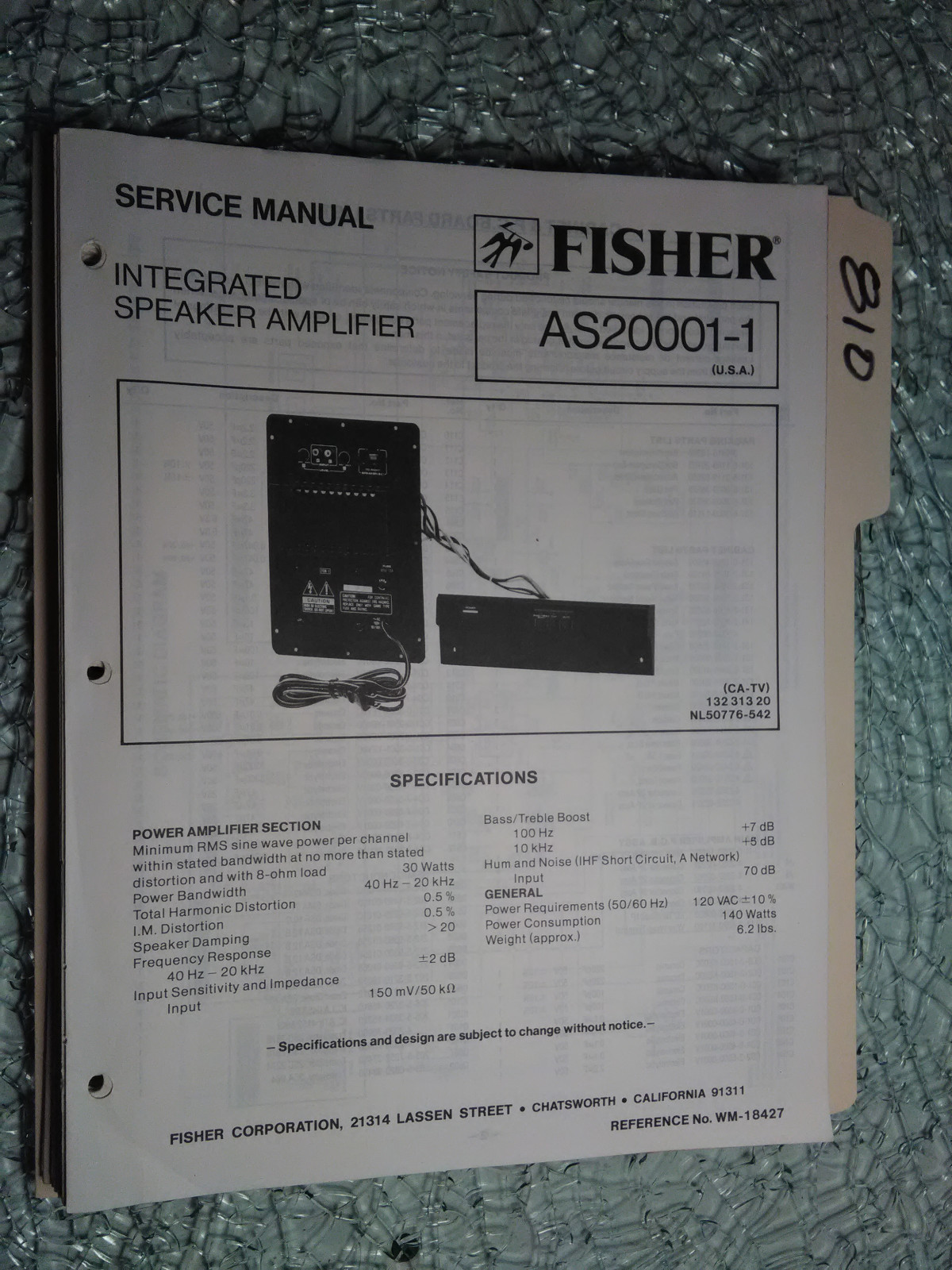 Fisher AS2000-1 Service Manual Original Repair Guide for Stereo Speaker Amp