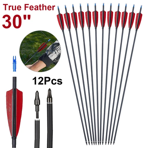 12Pcs 30inch Carbon Arrows Turkey Feather Spine 500 Hunting Compound Recurve Bow