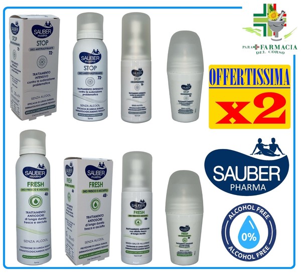 Sauber Pharma Alcool Free ► Deo Stop Intensivo 72H - Deo Fresh Antiodore 48H ◄-image